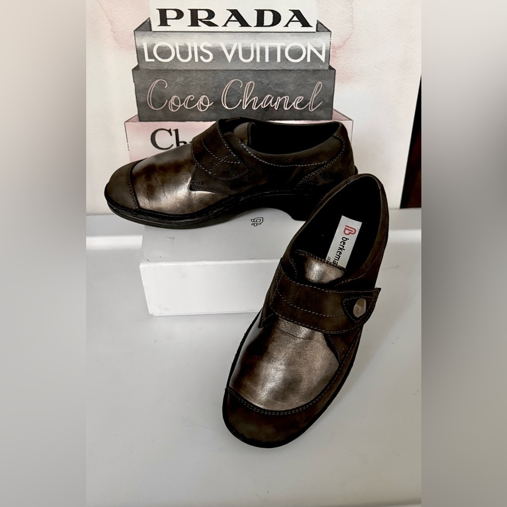 Berkemann Stretch Comfort Wedge Shoes in Metallic Bronze & Black Size 7